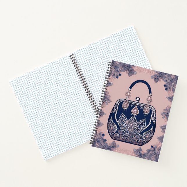 Floral pink and blue AI art  Notebook (Inside)