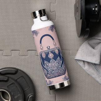 Floral pink and blue AI art  Water Bottle
