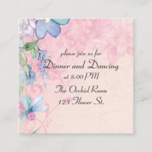 Floral Pink and Blue Watercolor Flowers Reception Enclosure Card