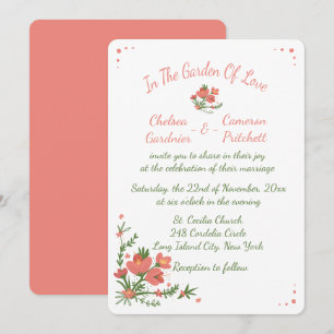 Floral Pink And Coral Flowers Wedding Invitation