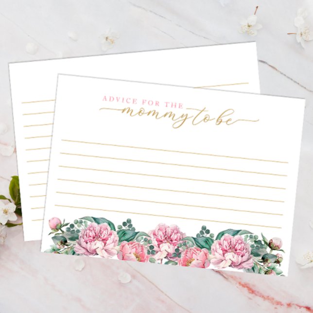 Floral Pink and Gold Baby Shower Advice Card for M (Advice cards for the mommy to be to filled out by guests.)