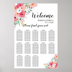 Floral Pink and Gold Elegant Wedding Seating Chart