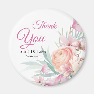 Floral Pink and Orange Wedding Thank You Magnet