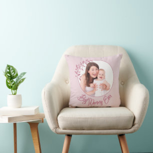 Floral Pink and White Script Custom Mother's Day Cushion