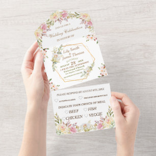 Floral Pink And White wedding All In One Invitati All In One Invitation