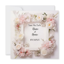 Floral pink and white wedding invitation