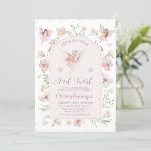 Floral Pink Arch Fairies Flutter Twirl Birthday Invitation