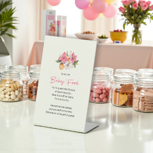 Floral Pink Baby Food Guessing Game Pedestal Sign