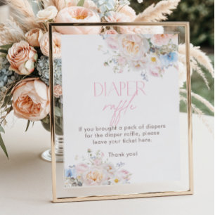 Floral Pink Baby Shower Diaper Raffle Poster