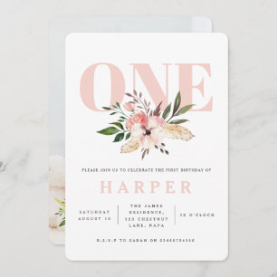 floral pink birthday party photo invitation