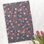 Floral Pink Black Pattern Tea Towel<br><div class="desc">Modern Bohemian botancial art.
Pretty boho loose pink floral painting on a dark grey background.
Original art by Nic Squirrell.</div>