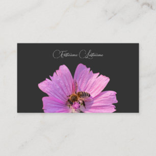 Floral pink blossom flower calligraphy dark grey business card