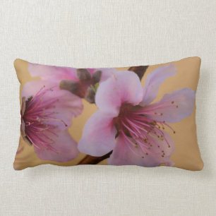Floral, Pink Blossoms on Golden Tan Back Lumbar Cushion