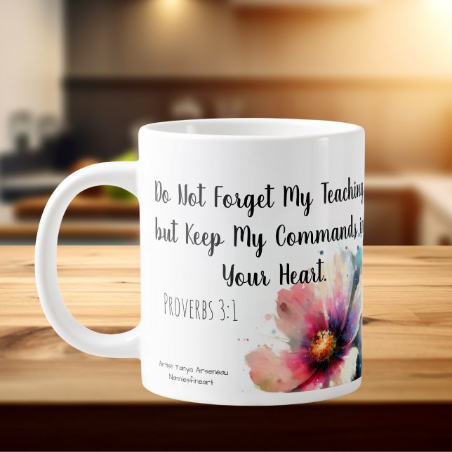 Floral Pink Blue Bible Verse Large Coffee Mug (elegant scripture mug)