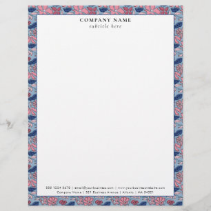Floral Pink Blue Pattern Company Name Details Custom Letterhead