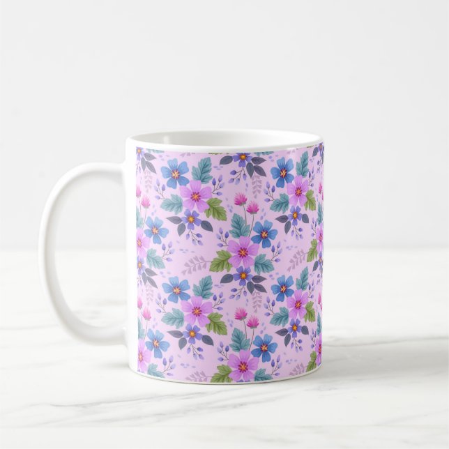 Floral Pink Blue Violet Flowers Pattern-36841 Coffee Mug (Left)