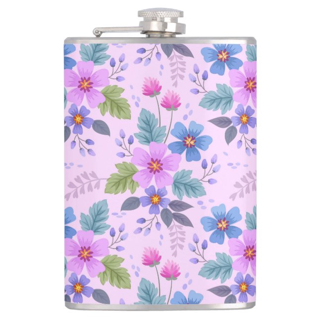 Floral Pink Blue Violet Flowers Pattern-36841 Hip Flask (Front)