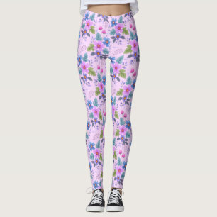 Floral Pink Blue Violet Flowers Pattern-36841 Leggings