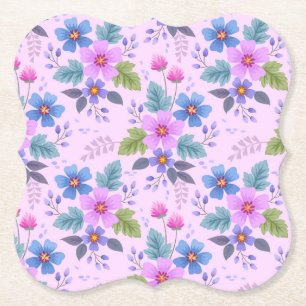 Floral Pink Blue Violet Flowers Pattern-36841 Paper Coaster