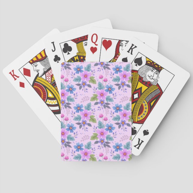 Floral Pink Blue Violet Flowers Pattern-36841 Playing Cards (Back)