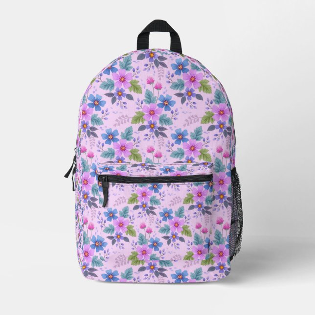 Floral Pink Blue Violet Flowers Pattern-36841 Printed Backpack (Front)