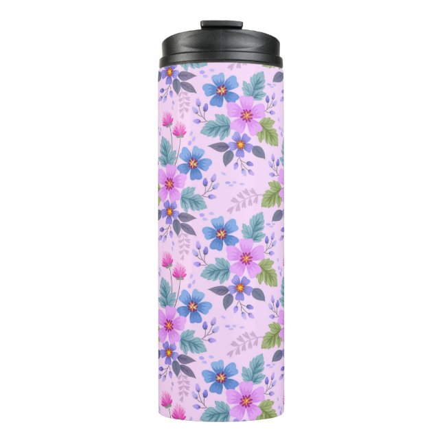 Floral Pink Blue Violet Flowers Pattern-36841 Thermal Tumbler (Front)