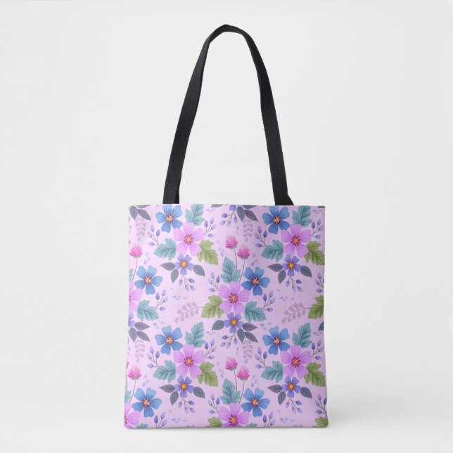 Floral Pink Blue Violet Flowers Pattern-36841 Tote Bag (Front)