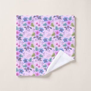 Floral Pink Blue Violet Flowers Pattern-36841 Wash Cloth