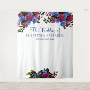 Floral pink blue wedding photo booth backdrop tapestry