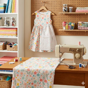 Floral Pink Blue Yellow Flowers Craft Pattern  Fabric