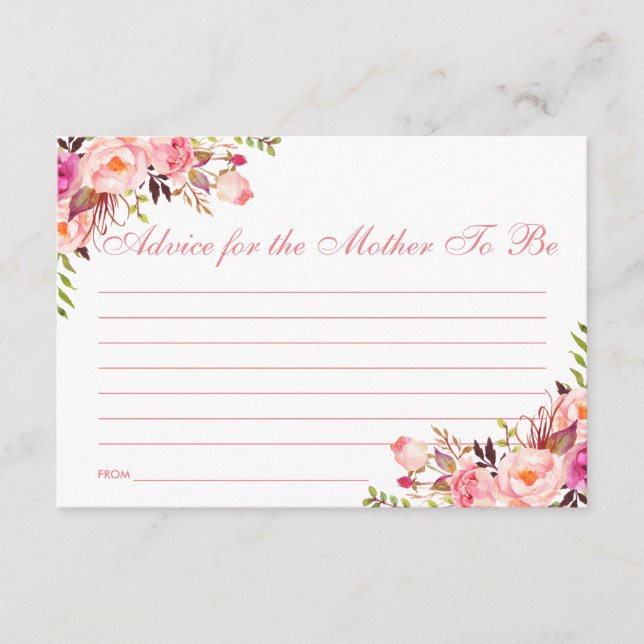 Floral Pink Blush Baby Shower Advice Card (Front)