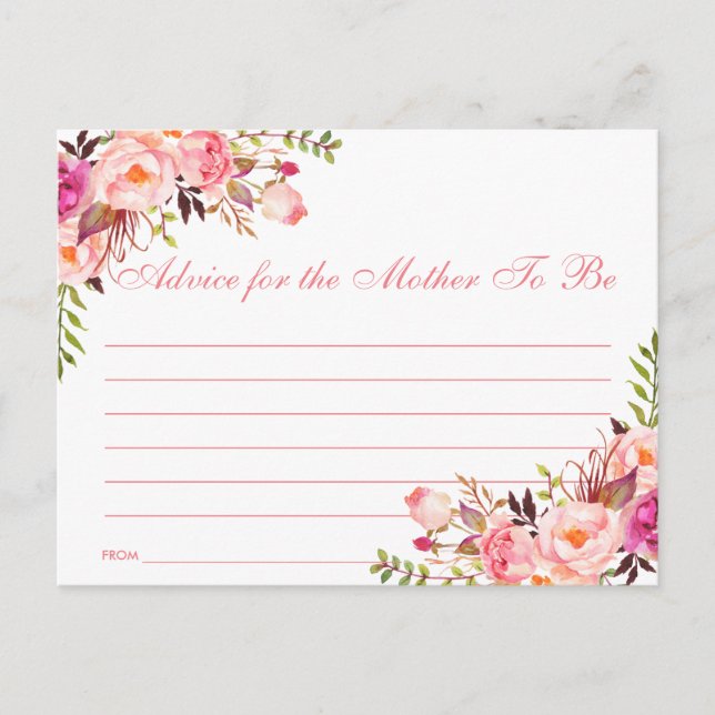 Floral Pink Blush Baby Shower Advice Card (Front)