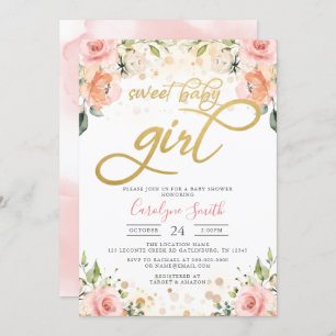 Floral Pink Blush Baby Shower Invitation Girl