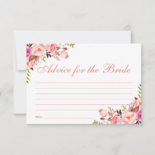 Floral Pink Blush Bridal Shower Advice Card