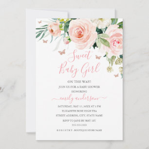 Floral Pink Blush Girl Baby Shower  Invitation