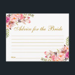 Floral Pink Blush Gold Bridal Shower Advice Card L<br><div class="desc">Watercolor Floral Pink Blush Gold Bridal Shower Advice Card - Large</div>
