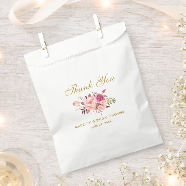Floral Pink Blush Gold Bridal Shower Thanks Favour Bag (Clipped)