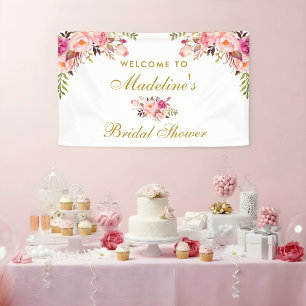 Floral Pink Blush Gold Bridal Shower Welcome Banner
