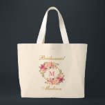Floral Pink Blush Gold Monogram Bridesmaid Large Tote Bag<br><div class="desc">Watercolor Pink Blush Floral Gold Monogram Bridesmaid Tote Bag - Large</div>