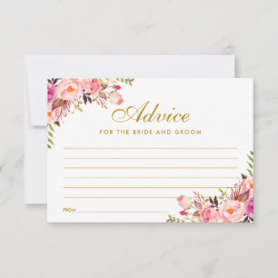 Floral Pink Blush Gold Wedding Advice Card