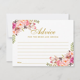 Floral Pink Blush Gold Wedding Advice Card L