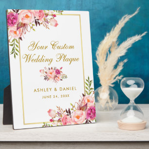 Floral Pink Blush Gold Wedding Custom Table Plaque
