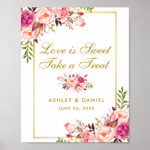 Floral Pink Blush Gold Wedding Treat Poster