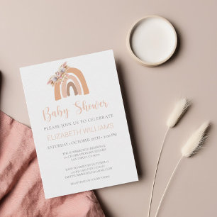 Floral Pink Boho Rainbow Pampas Grass Baby Shower Invitation
