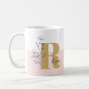 Floral Pink Bold Monogram Name  Coffee Mug