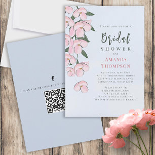 Floral Pink Botanical Cherry Blossoms QR Code Invitation