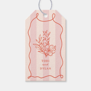 Floral Pink Bouquet Stripe Wedding Gift Tags