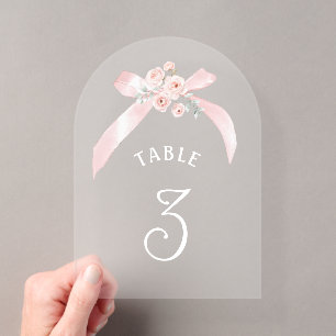 Floral Pink Bow Acrylic Table Number