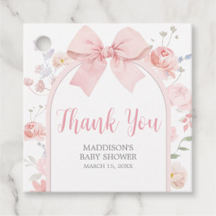 Floral Pink Bow Baby in Bloom Baby Shower Favour Tags