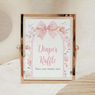 Floral Pink Bow Baby in Bloom Diaper Raffle Poster